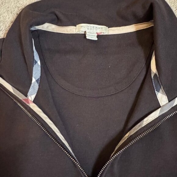 Burberry Brit XXL Cigar Brown Tartan Novacheck Trim 1/4 Zip Roadster Sweater - Picture 14 of 16